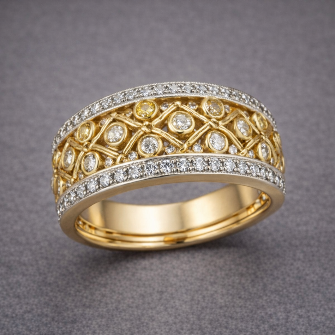 Versierde Gouden Diamanten Erfstuk Ring