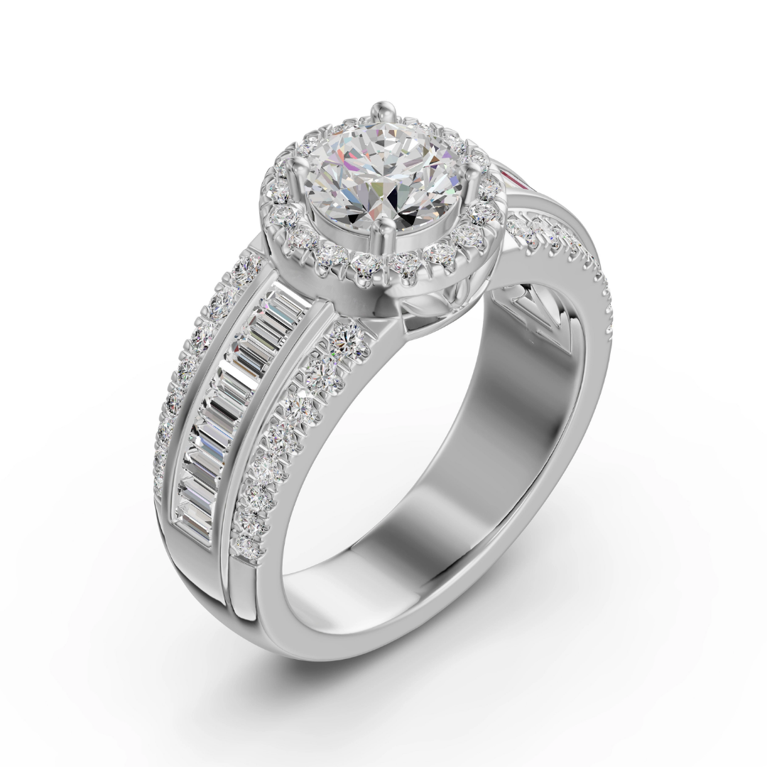 Vintage Baguette Diamanten Zilveren Ring