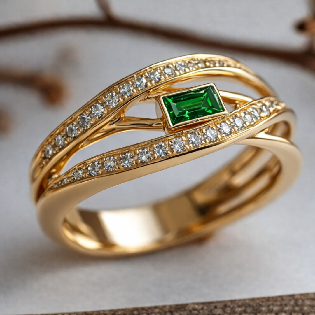Gouden Klimop Smaragd Ring