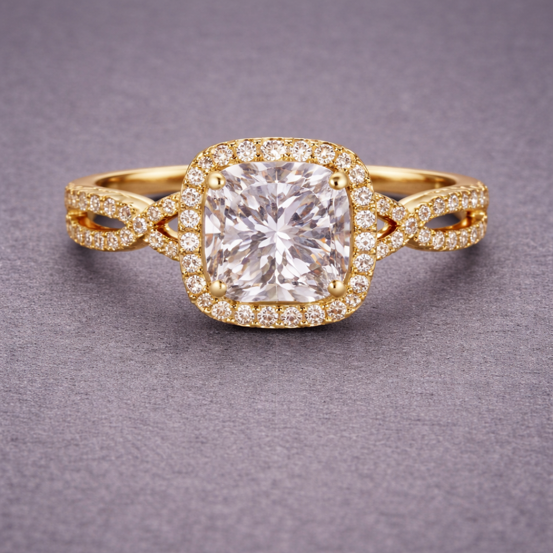 Vintage Kussen Halo Gouden Ring