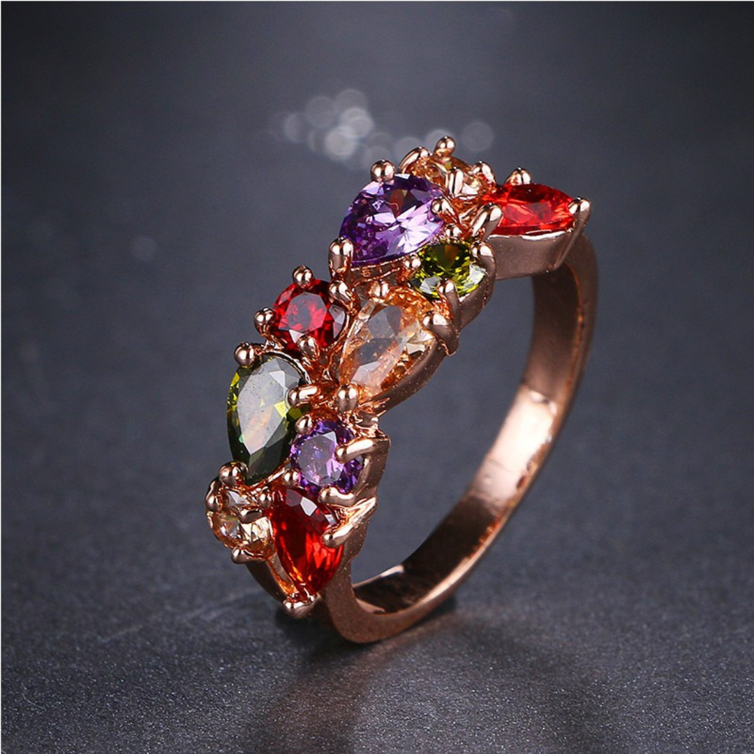 Roze Gouden Multi-Kleurige Kristallen Ring