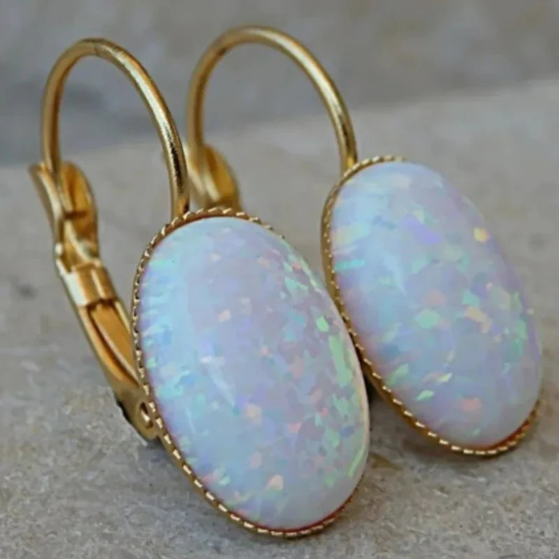 Vintage Witte Opal Gouden Oorbellen
