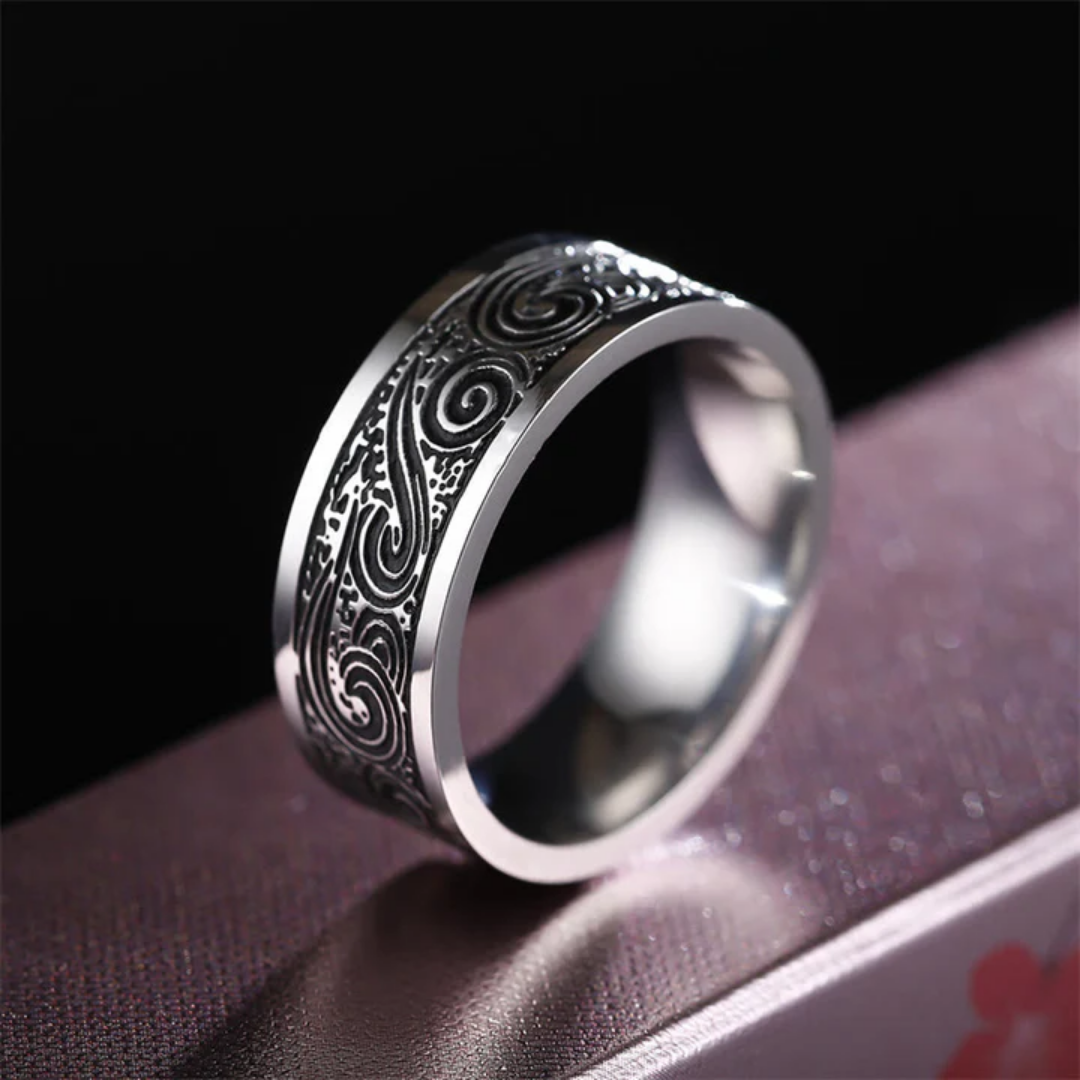 Vintage Scroll Patroon Zilveren Ring