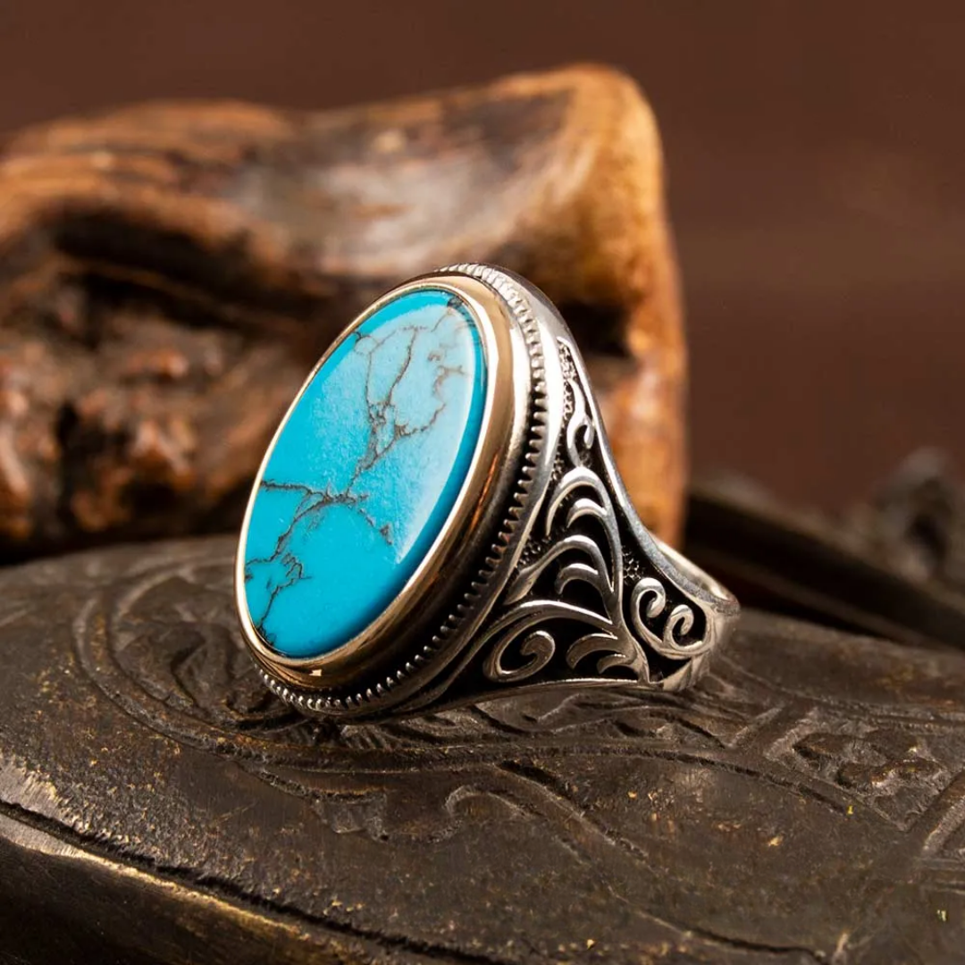 Turquoise Steen Vintage Zegelring
