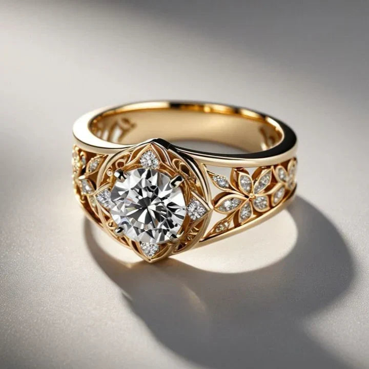 Exotische Holle Bloem Kristallen Ring in Goud