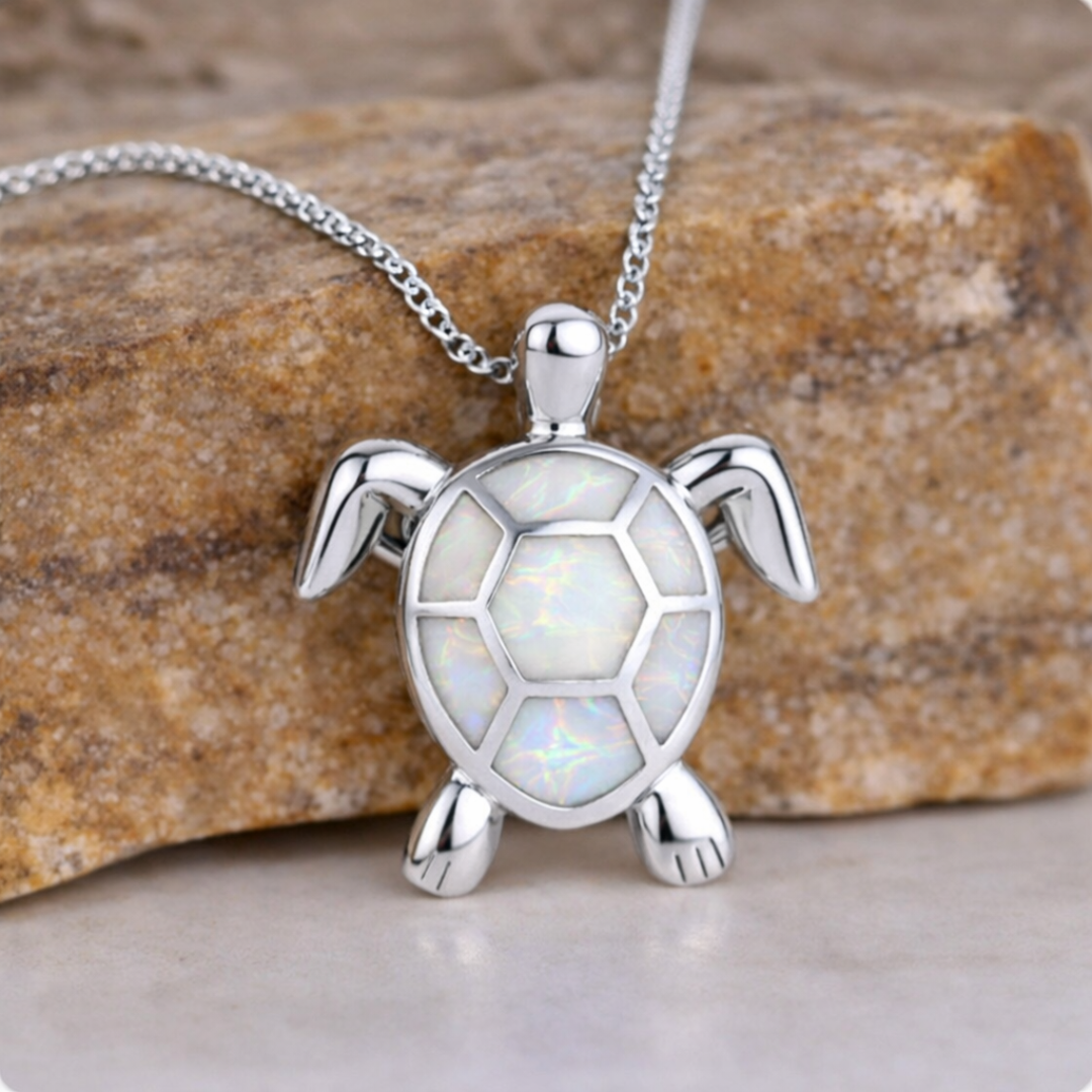 Vintage Vuur Opal Schildpad Hanger Ketting