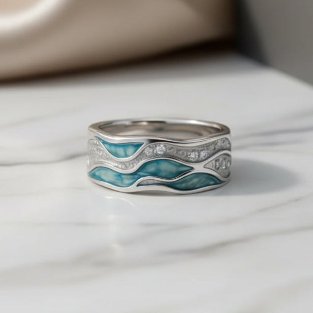 Turquoise Zilveren Golven Ring