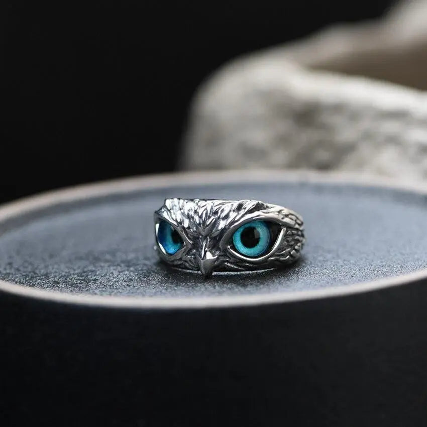 Uil van geluk verstelbare ring in zilver en opaal