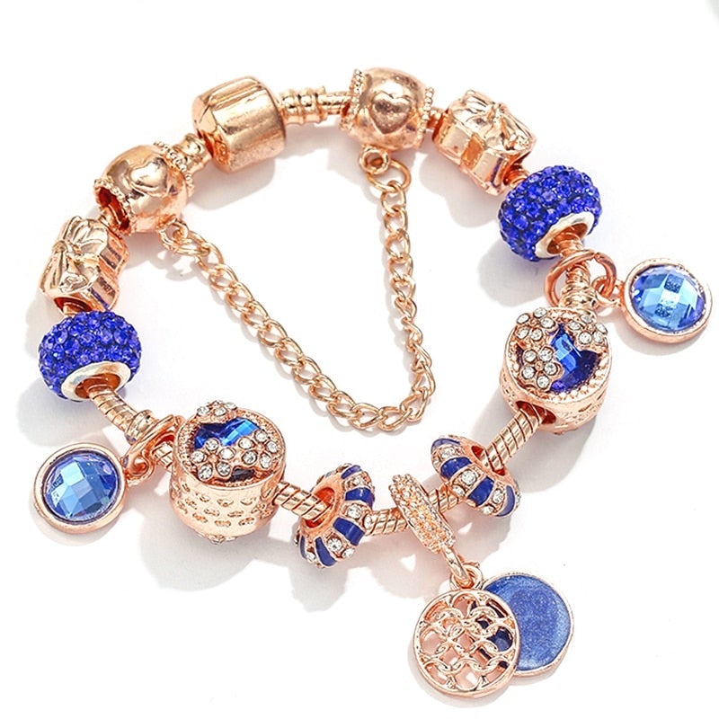 Armband in Roze Zilver en Blauwe Kristal
