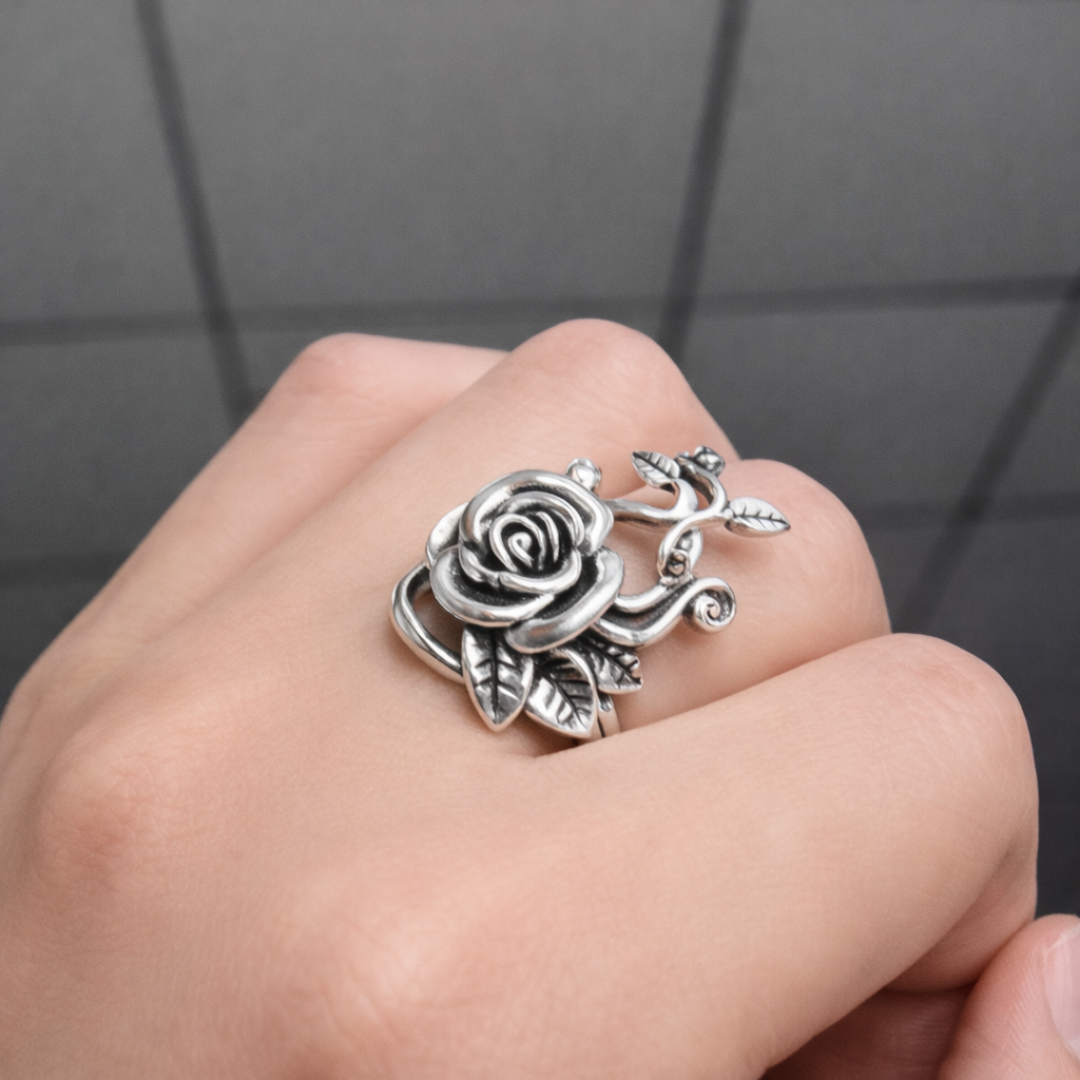 Vintage Boho Bloem Zilveren Ring