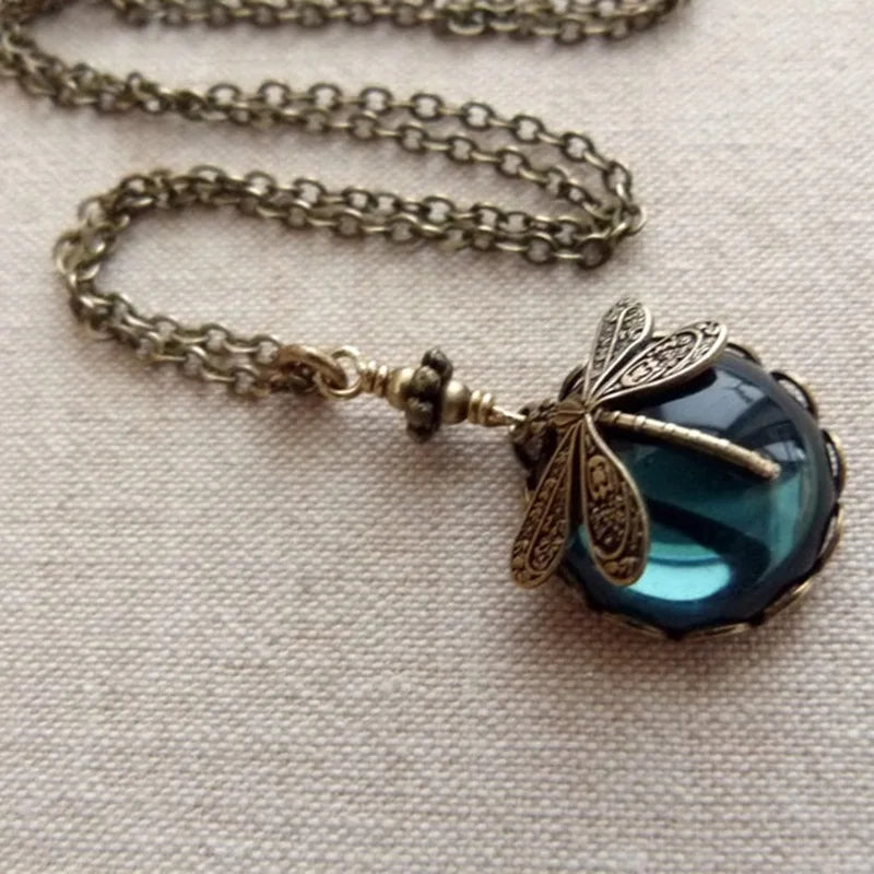 Vintage Groene Steen Libelle Hanger Ketting