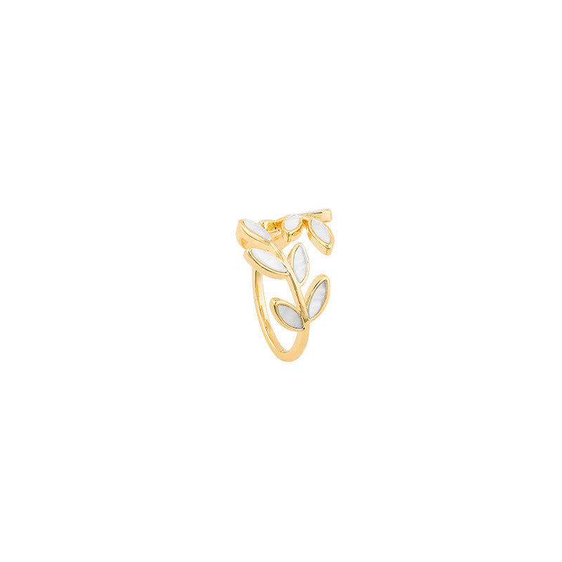 Witte Opal Leaf Verstelbare Ring in Goud