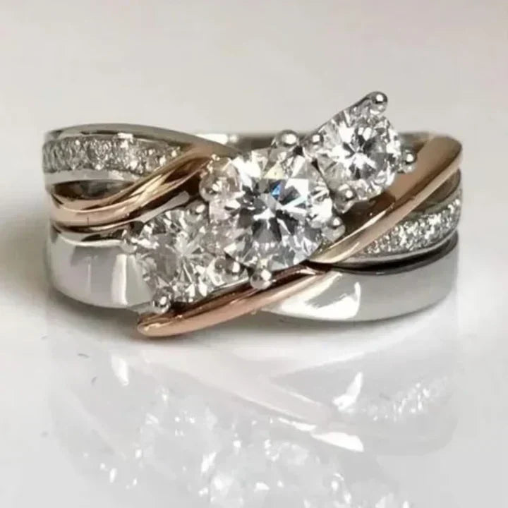 Vintage Gouden & Zilveren Zirconia Ring