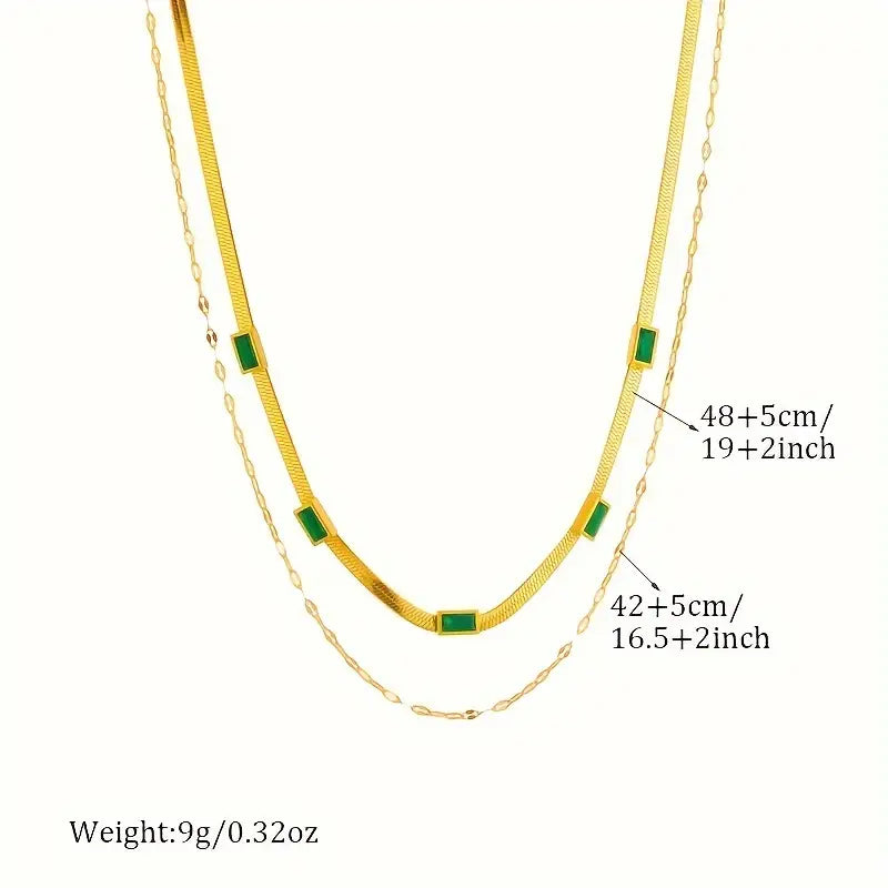 Sorella Dubbele Streng Retro Gouden Ketting met Edelsteen