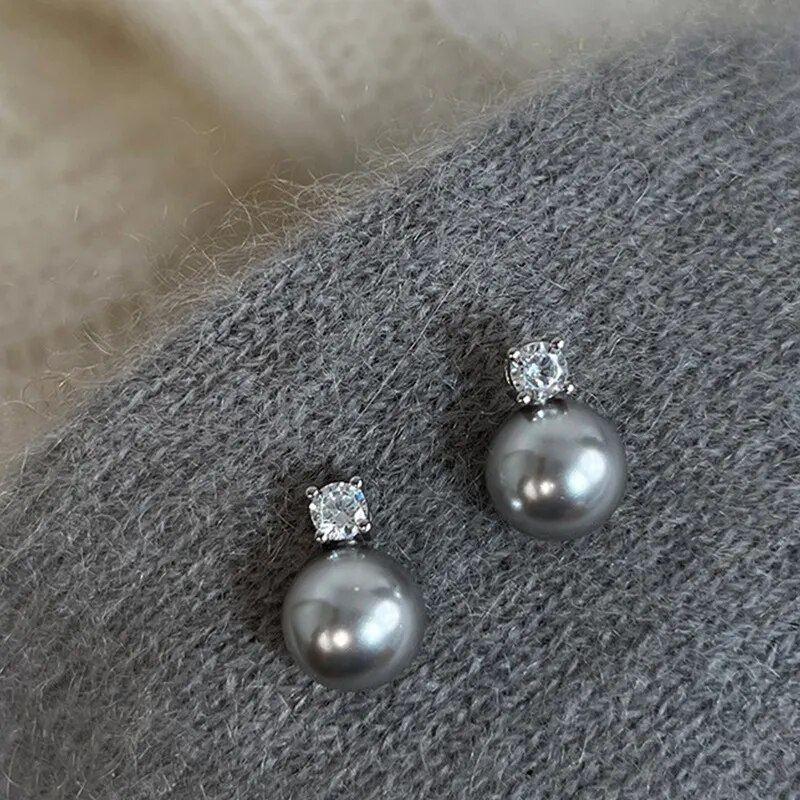 Elegante Zwarte Parel Zirconia Oorbellen
