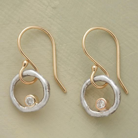 Vintage Gouden & Zilveren Zirconia Oorbellen