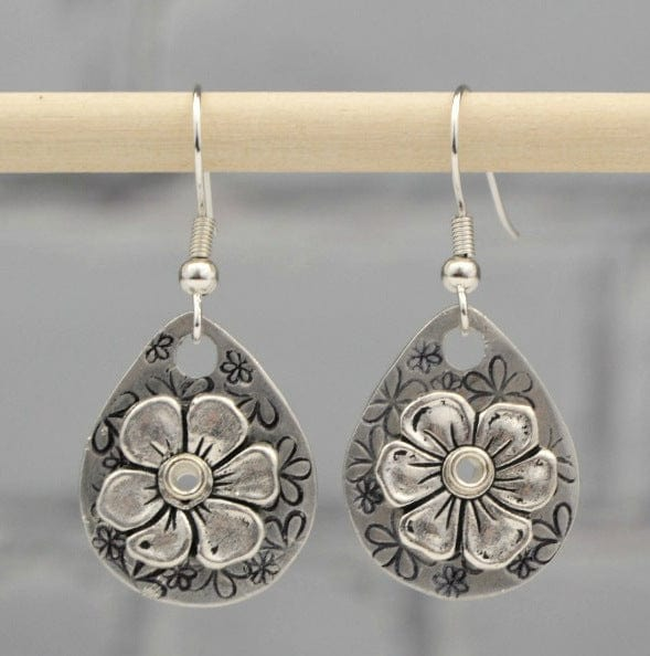 Vintage Bloem Dangle Zilveren Oorbellen