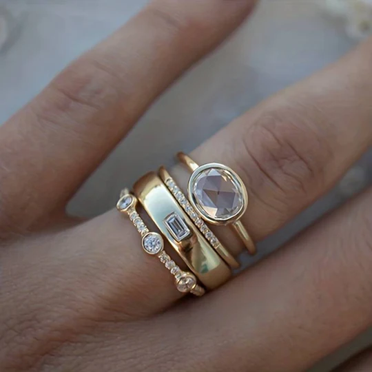 Vintage Gouden & Zirkonia Ring Set