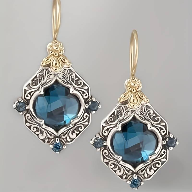 Vintage Blauwe Kristallen Gouden & Zilveren Oorbellen
