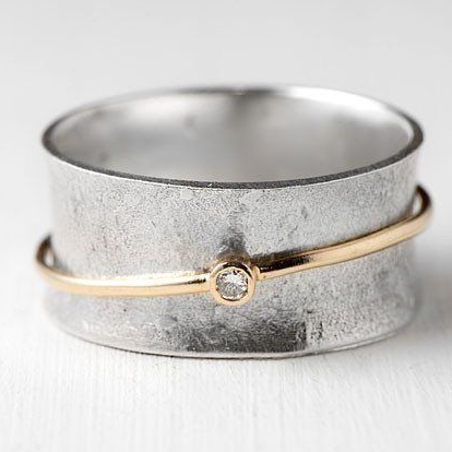 Vintage Gouden Lijn Zirconia Zilveren Ring