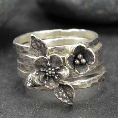 Vintage Bloem Zilveren Laagring