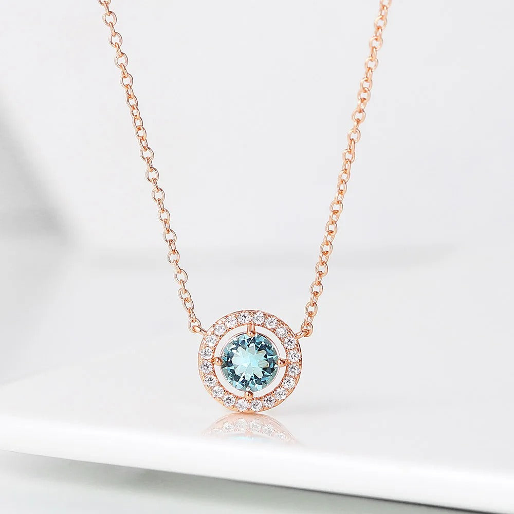 Roze Gouden Lichtblauwe Kristallen Hanger Ketting