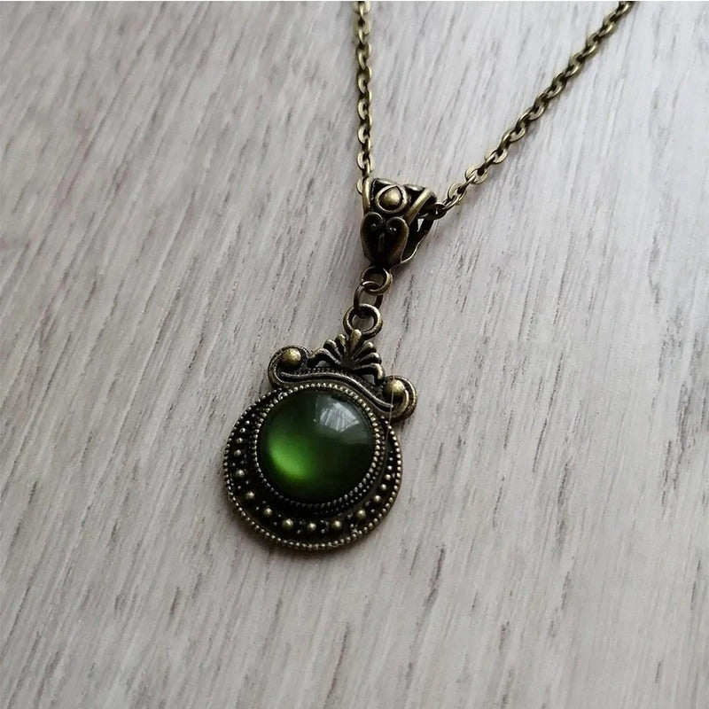 Vintage Bohemian Groene Glazen Hanger Ketting