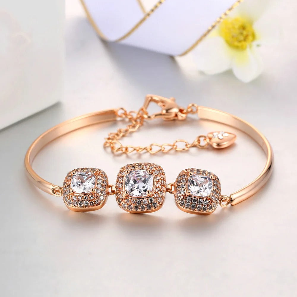 Vintage Roze Gouden Driehoekige Kristallen Vierkante Ontwerp Armband
