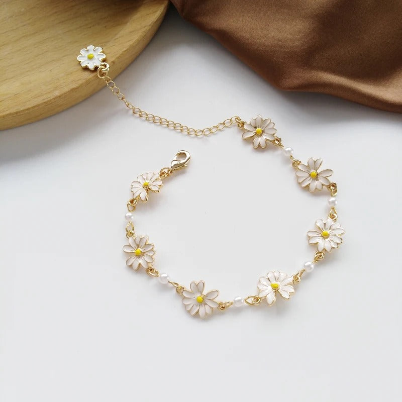 Vintage Parels Gouden Witte Bloem Armband