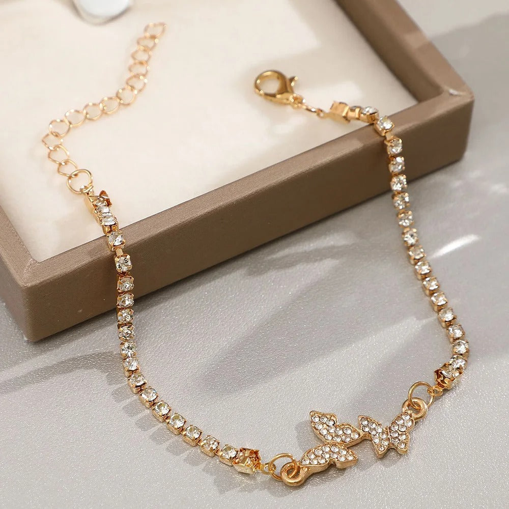 Klassieke Gouden Crystal-Studde Vlinder Link Armband