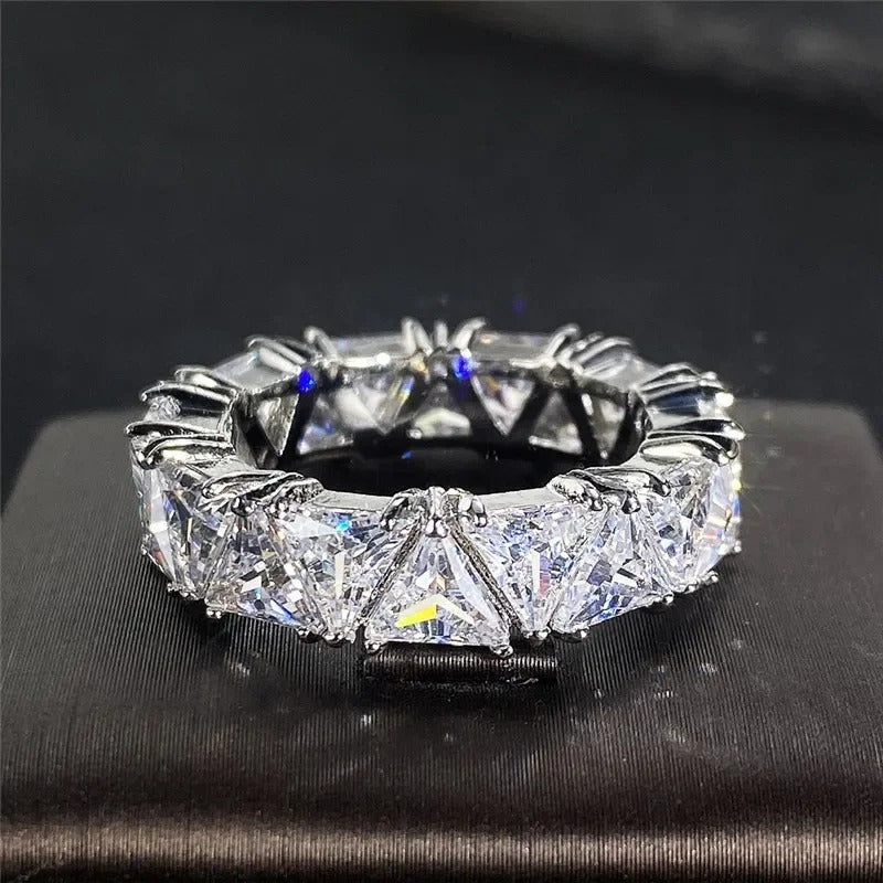 Vintage Zilveren Driehoekige Steen Eternity Ring
