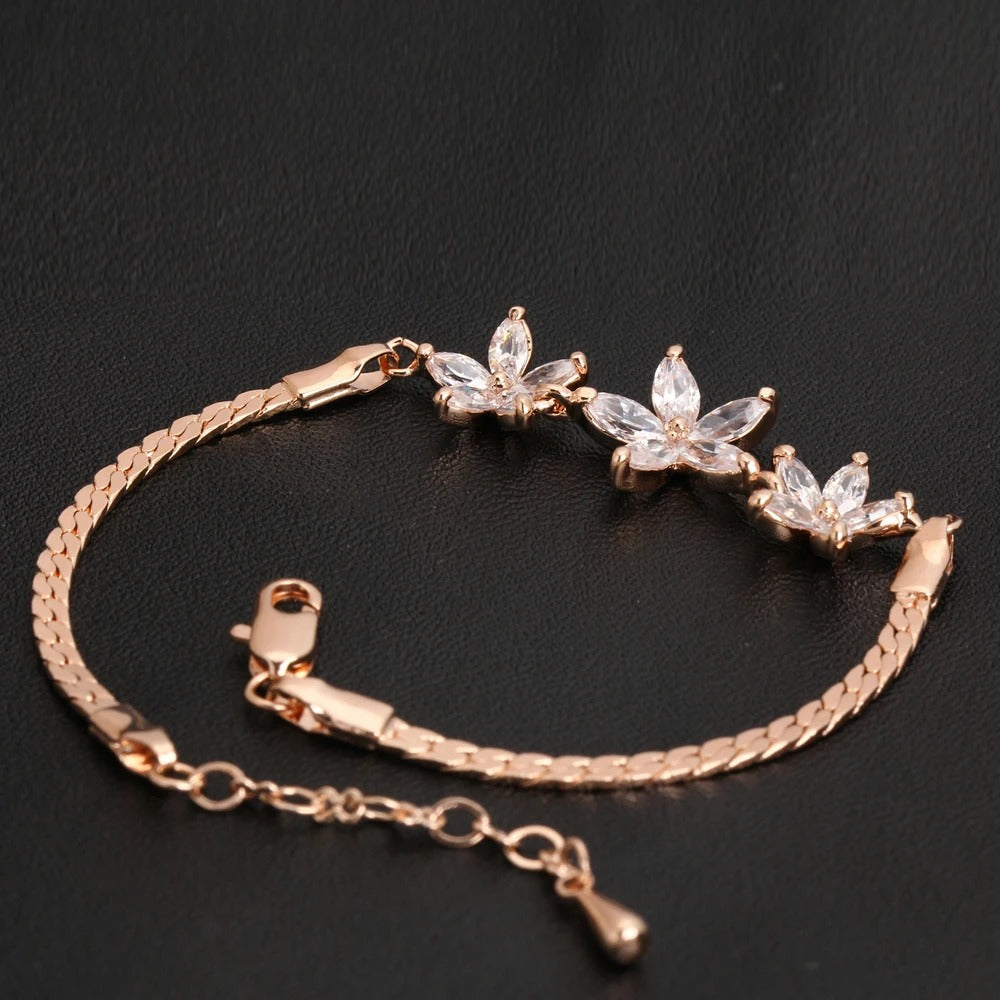Vintage Roze Gouden Bloem Crystal Ontwerp Armband
