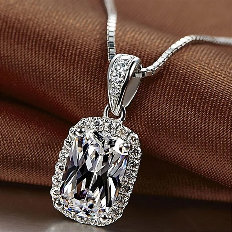 Vintage Zilveren Kussen Snede Kristallen Ketting