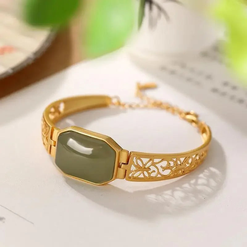Vintage Gouden Groene Holle Vlinder Bangle Armband