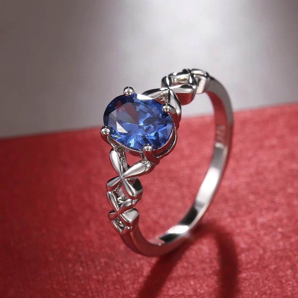 Vintage Blauwe Kristallen Zilveren Ring