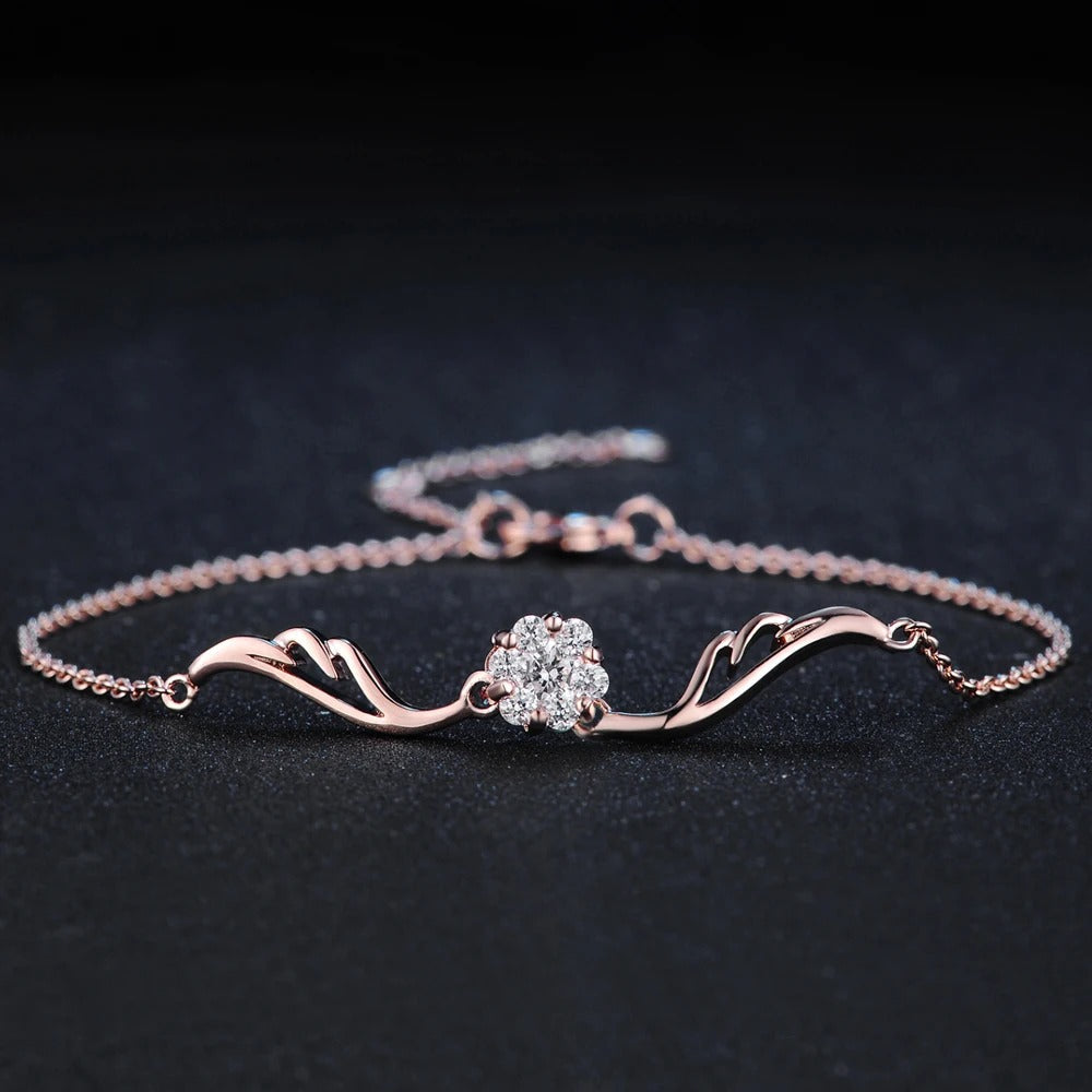 Klassieke Roze Gouden Sprankelende Kristallen Bloem Armband