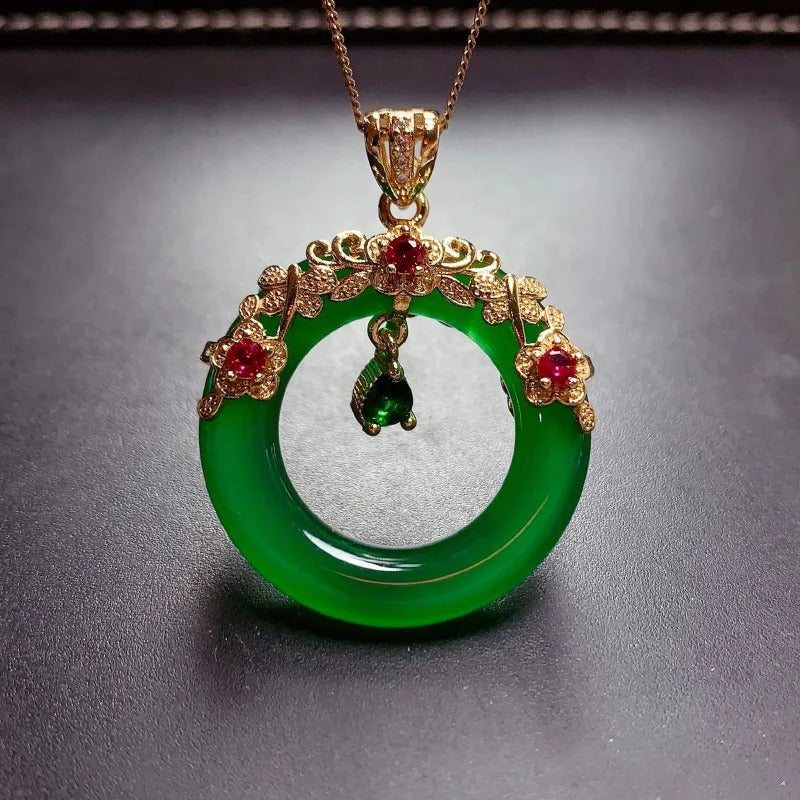 Klassieke Groene Kristallen Bloemring Hanger Ketting