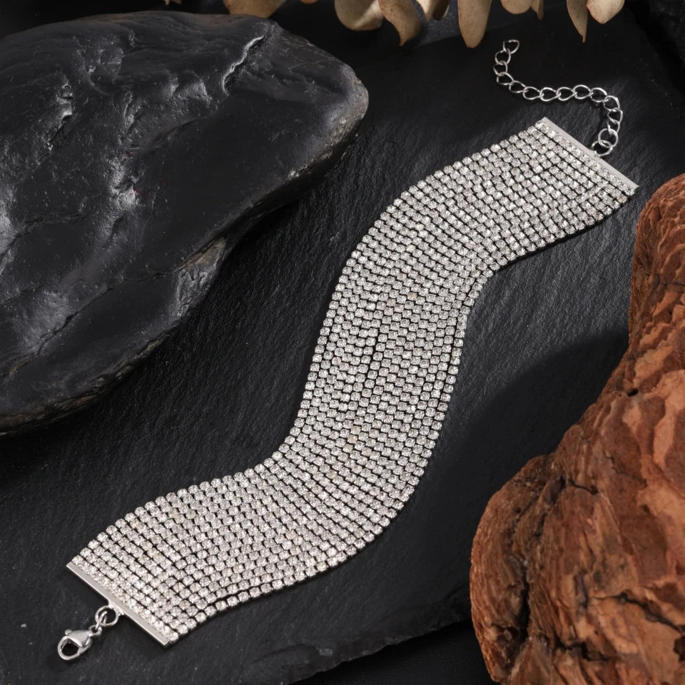 Vintage Zilveren Strass Ketting Franje Armband