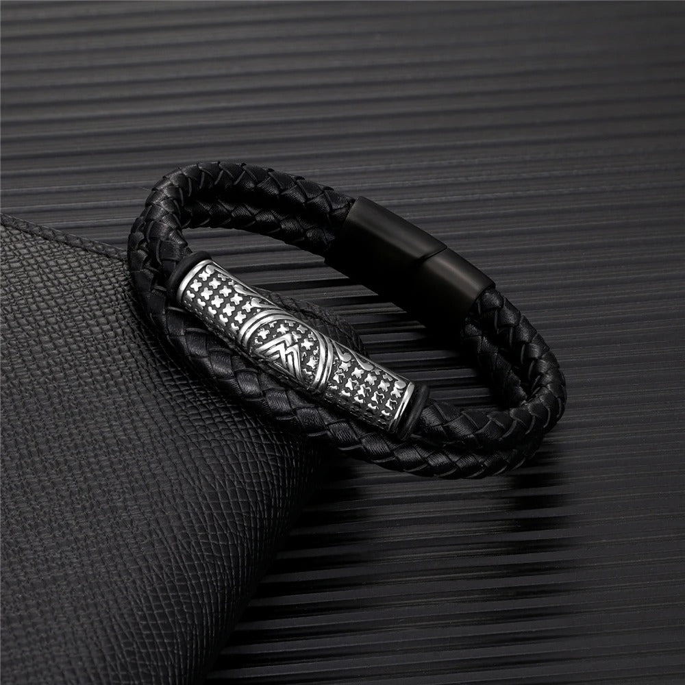 Vlechtleren Tribale Zilveren Bedelarmband