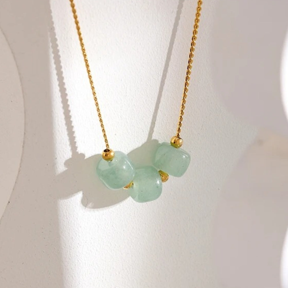 Vintage Gouden Zacht Groene Steen Ketting