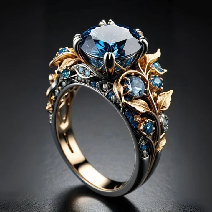 Exotische Ring met Blauwe Kristallen Bloem