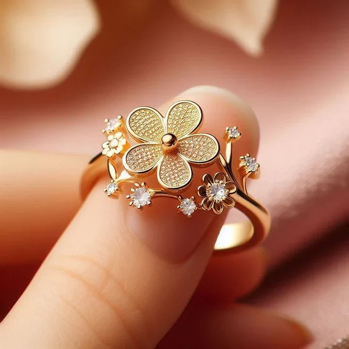 Exotische Gouden Bloesem Zirkonia Ring