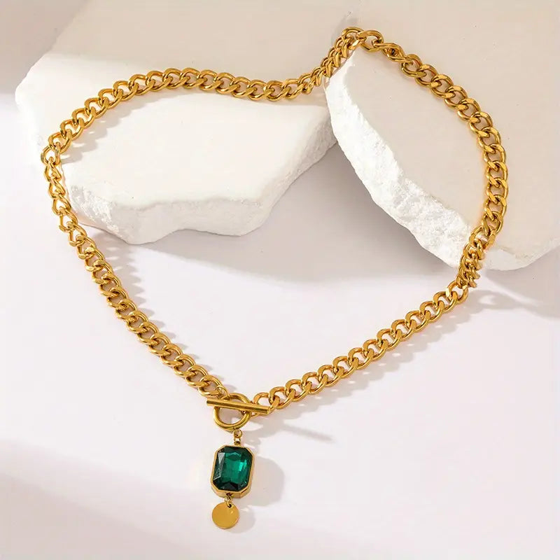 Gouden Hanger Ketting met Smaragd