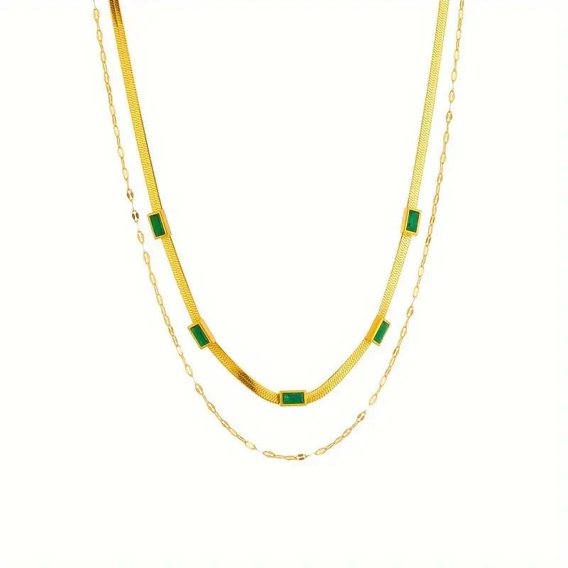 Sorella Dubbele Rij Ketting met Edelsteen | Goud
