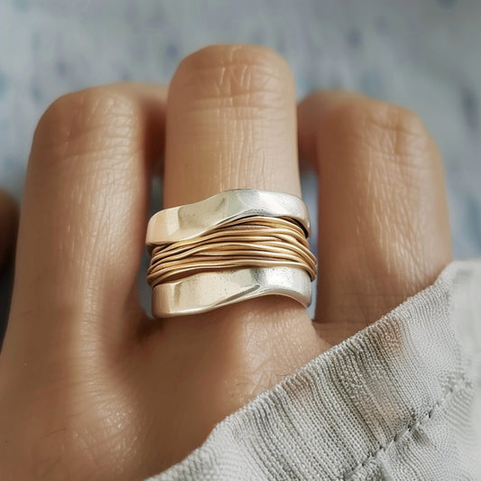Zilveren Gouden Draad Ring