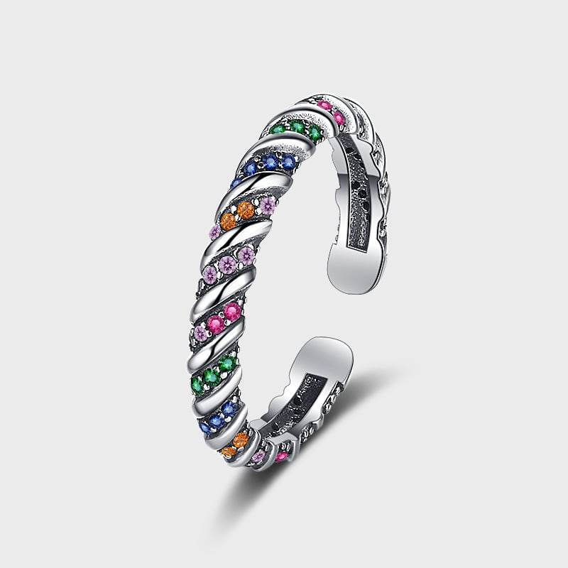Genevieve | Vintage Kleur Stripe Zilveren Ring