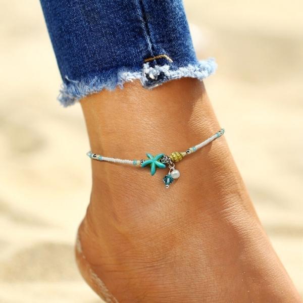Ster en Schelp Enkelband met Natuurlijke Stenen