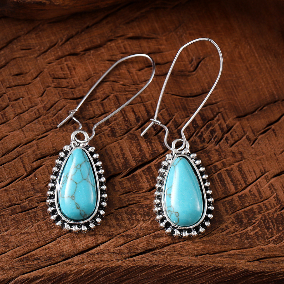 Vintage Zilveren Turquoise Druppel Oorbellen