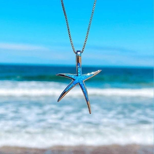 Blauwe Opal en Zilveren Zeester Ketting