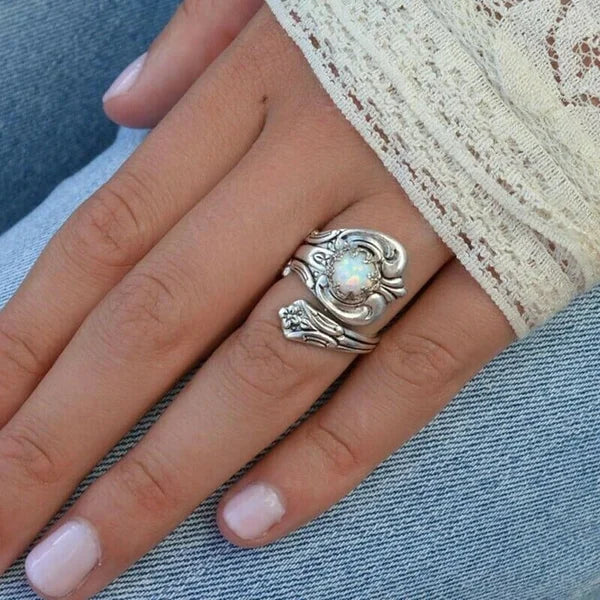 Witte Opal Lepel Verstelbare Ring